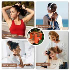 Mia Klein lifestyle image of woman styling hair outdoors showing reliable hold