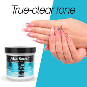 Mia Secret powder displayed with compatible gel bottles showing hybrid technique options