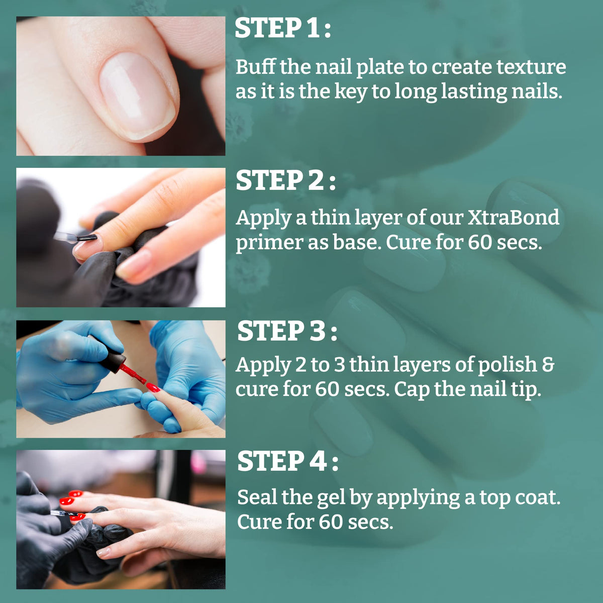 Mia Secret being applied to natural nail showing improved adhesion