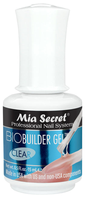 Mia Secret clear builder gel front bottle showing label and brush-on convenience for fast application