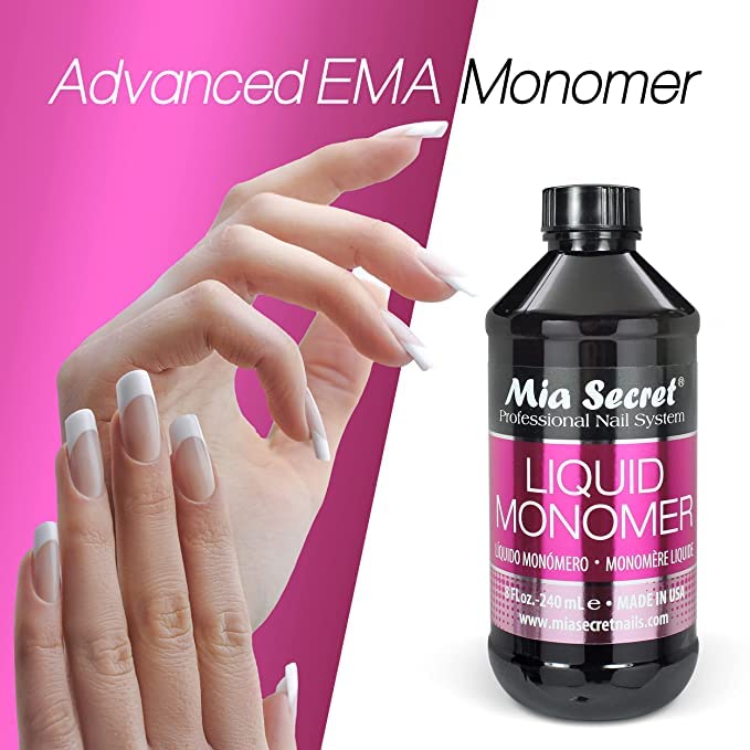 Mia Secret liquid monomer close-up texture demonstrating smooth pour and clarity