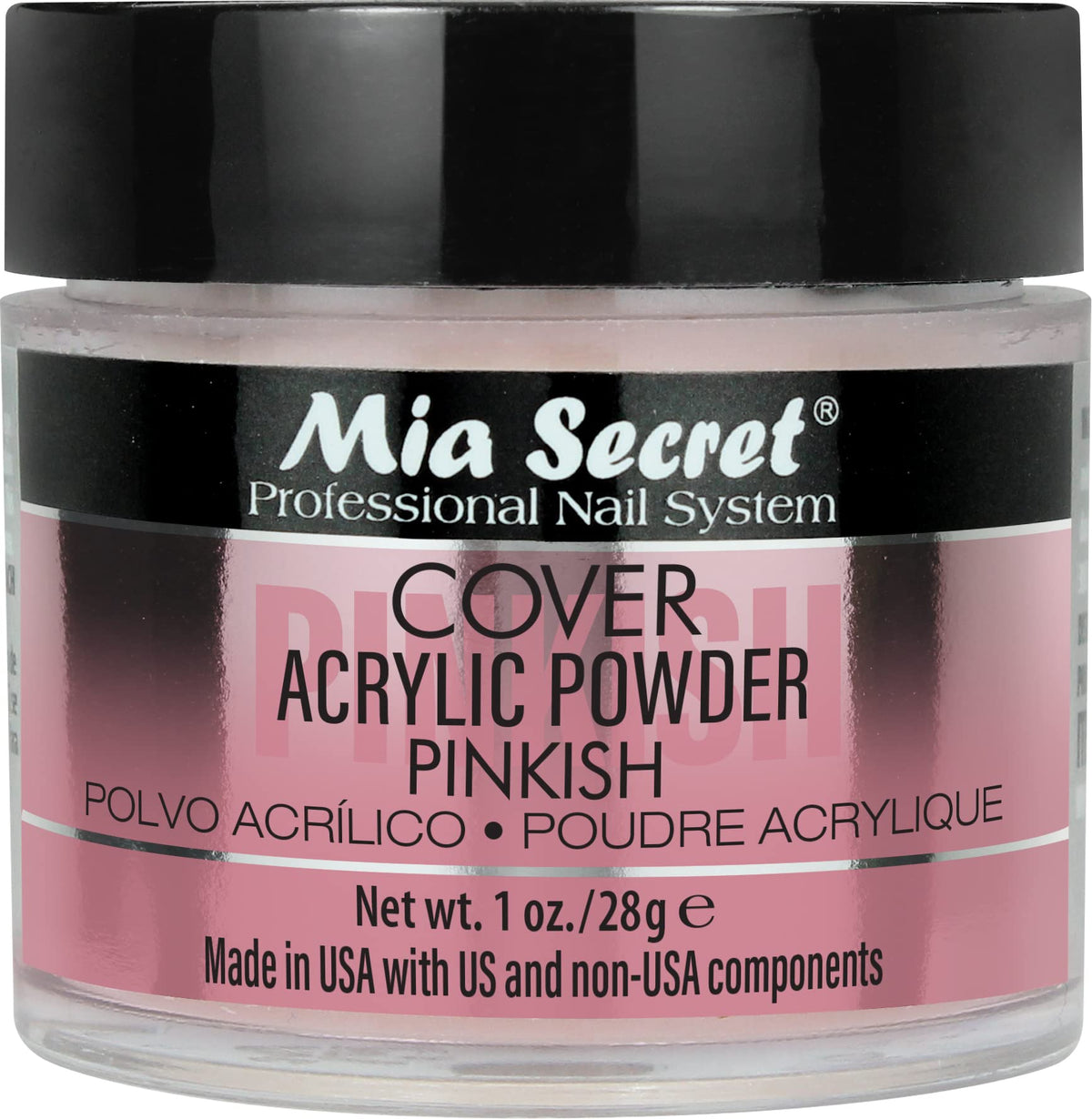 Mia Secret jar front view showing label and 1 oz size for clear identification and trust