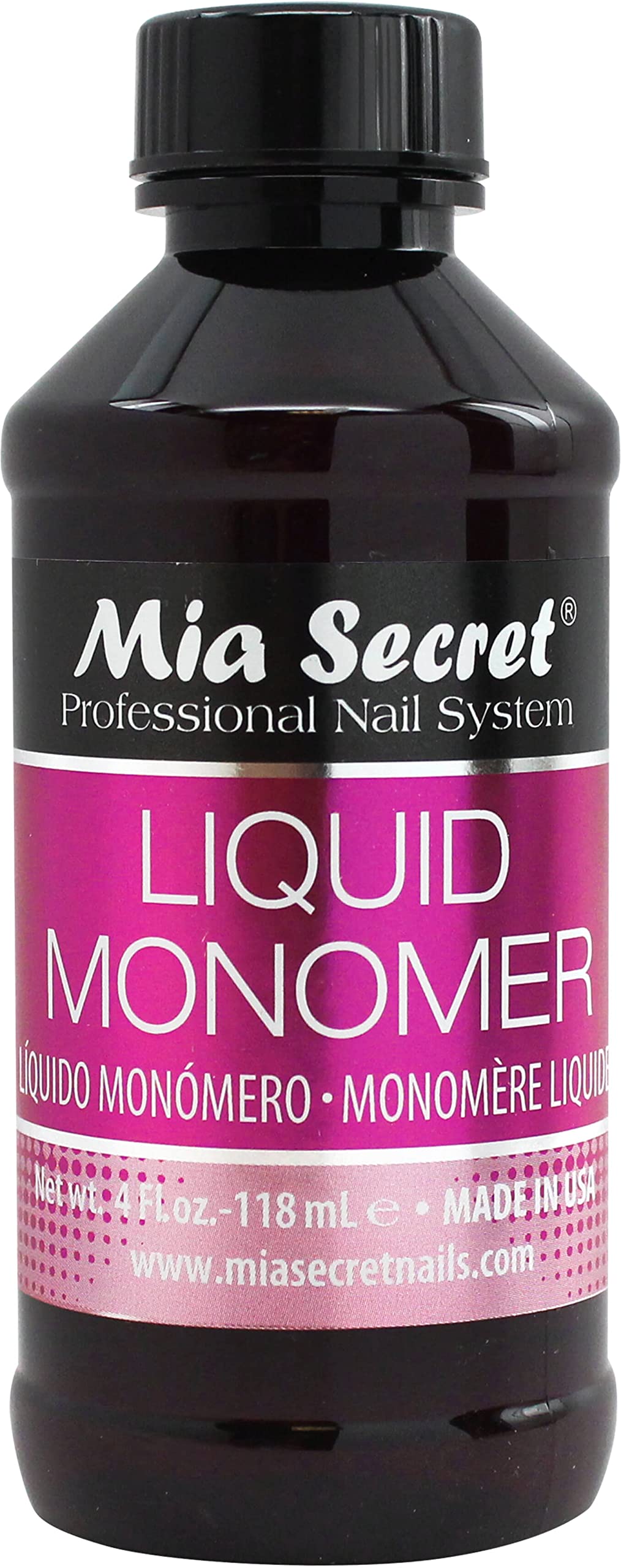 Mia Secret front bottle showing clear monomer for reliable mixing