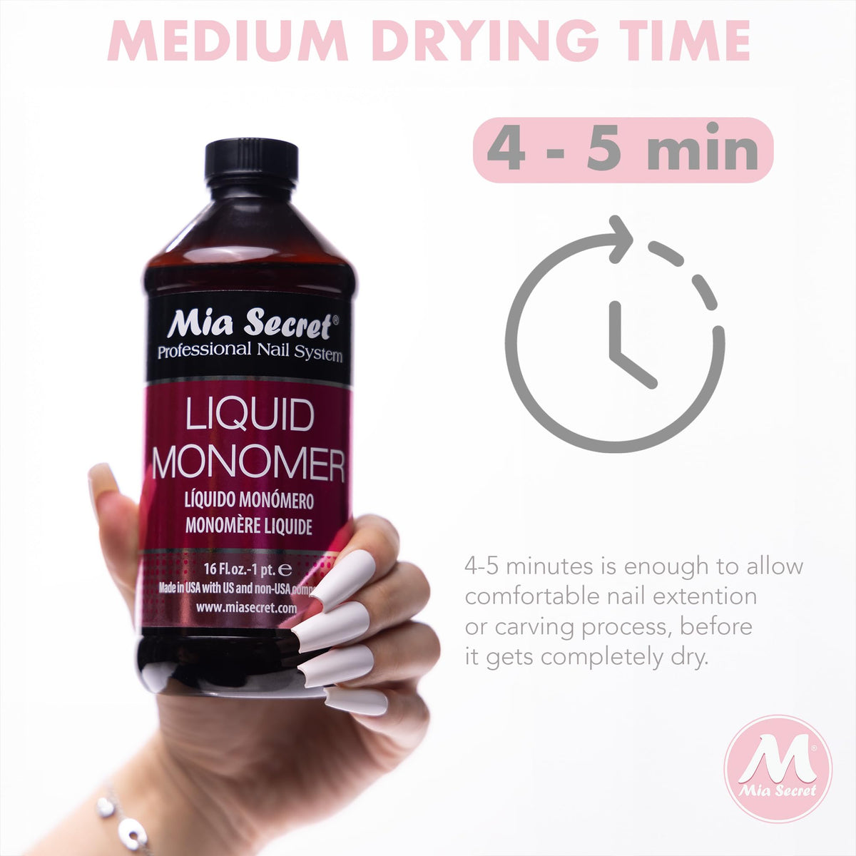 Mia Secret monomer beside acrylic powder illustrating perfect product pairing