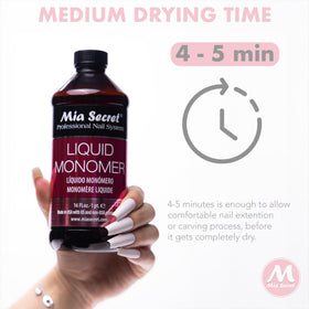 Mia Secret monomer beside acrylic powder illustrating perfect product pairing