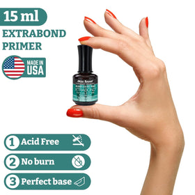 Mia Secret size comparison beside nail tools showing compact 0.5 oz bottles for portability