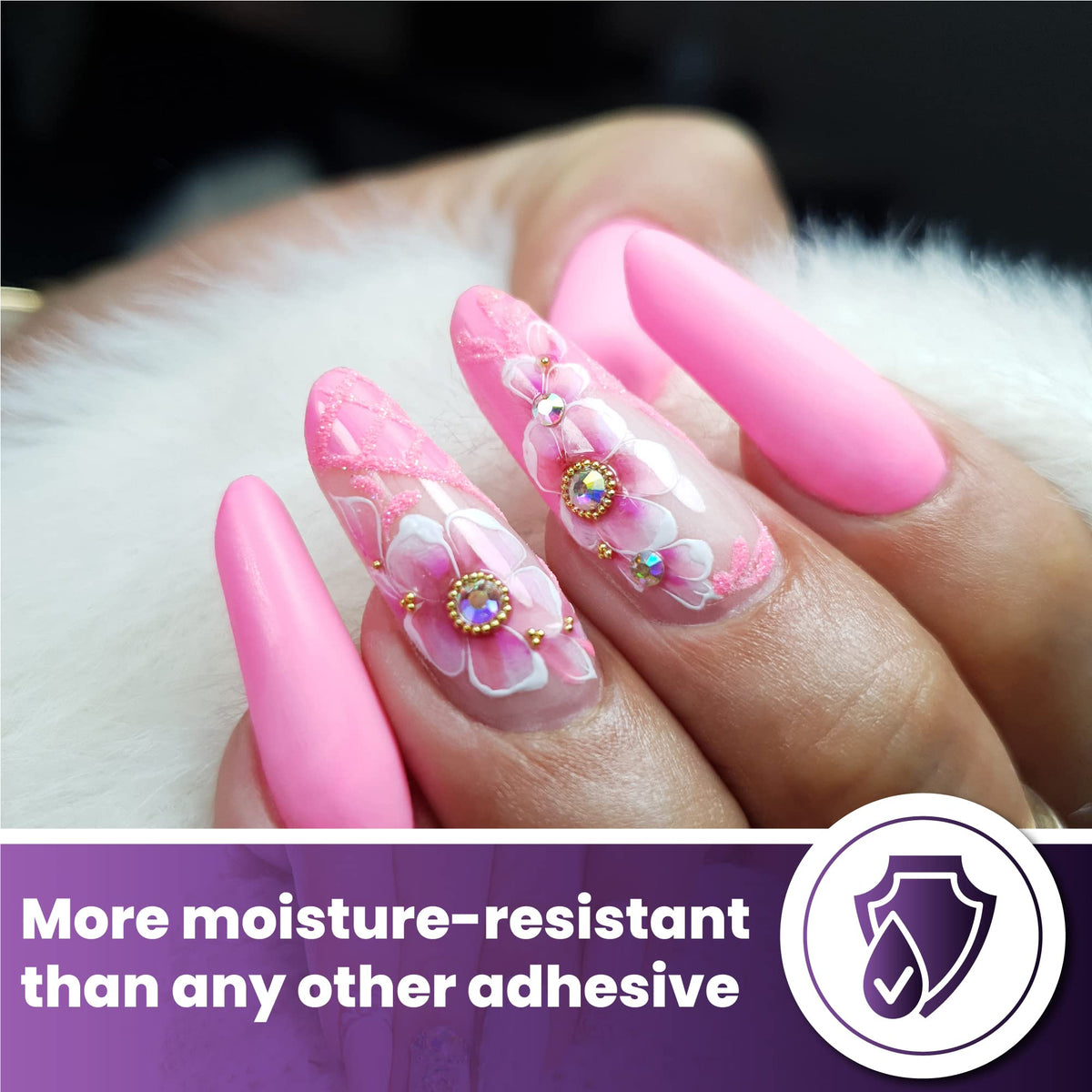 Mia Secret before and after nail embellishment showing secure bond