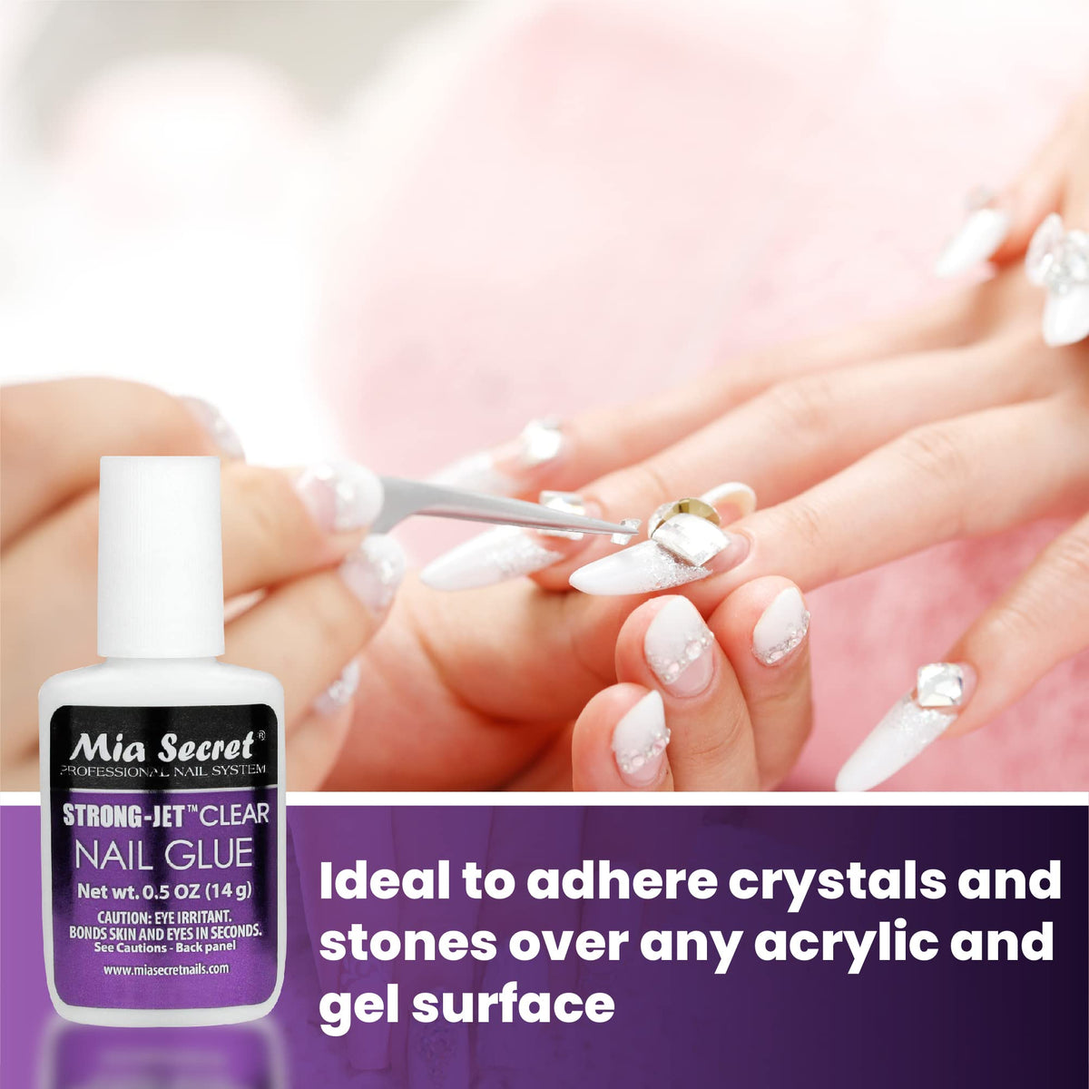 Mia Secret clear glue texture highlighting smooth finish