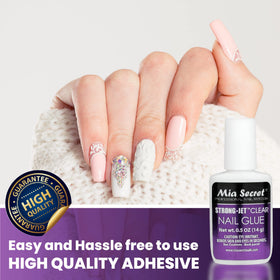 Mia Secret glue in use applying a crystal with accuracy