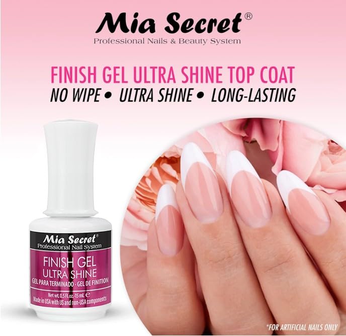 Mia Secret brush applying thin clear top coat for smooth even coverage