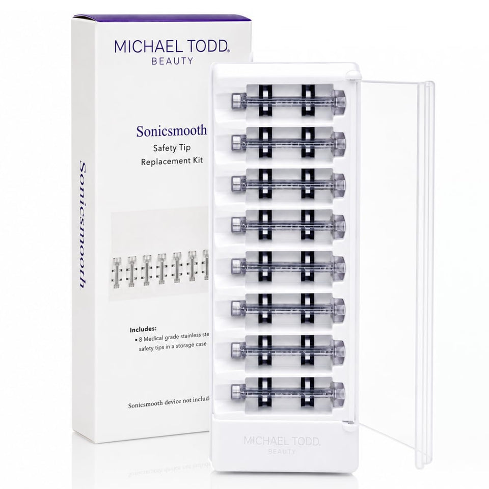 MICHAEL TODD front packaging showing eight replacement safety tips for convenience