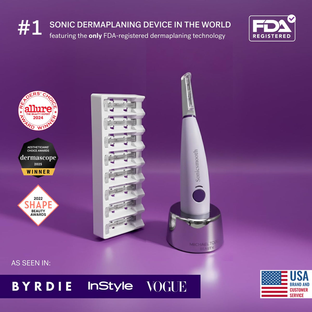 MICHAEL TODD Sonicsmooth held in hand to show size and portable convenience for travel
