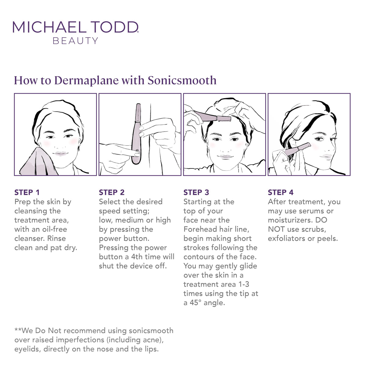 MICHAEL TODD Sonicsmooth packaging and warranty card image showing included accessories and three-year coverage