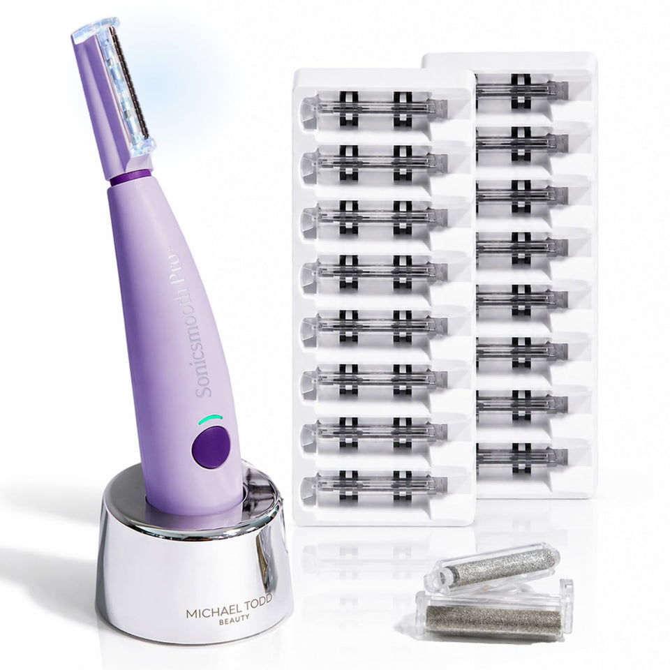 MICHAEL TODD front view of Sonicsmooth Pro+ shows sleek device and benefits