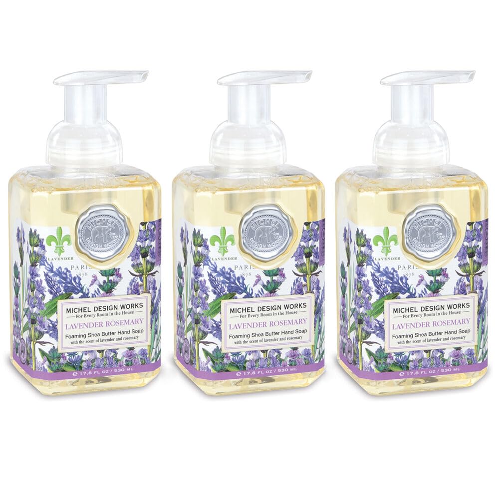 Michel Design Works front packaging showing three elegant dispensers and fragrance benefit