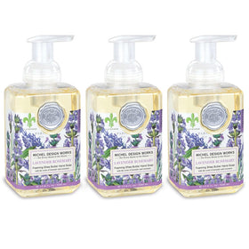 Michel Design Works front packaging showing three elegant dispensers and fragrance benefit