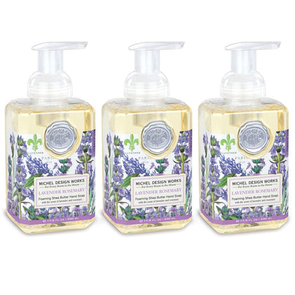 Michel Design Works front packaging showing three elegant dispensers and fragrance benefit
