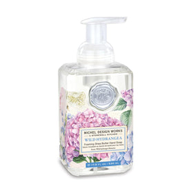 Michel Design Works front view of decorative square foaming soap dispenser showing elegant medallion and label benefit: stylish counter appeal