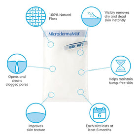MicrodermaMitt scrubbing skin to illustrate exfoliating action for smoother, softer skin
