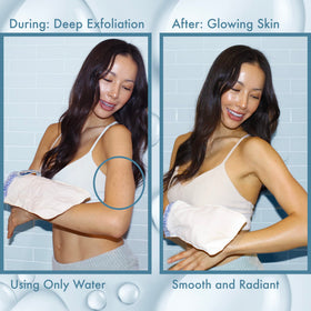 MicrodermaMitt packaging label with brand and care instructions for long-lasting use