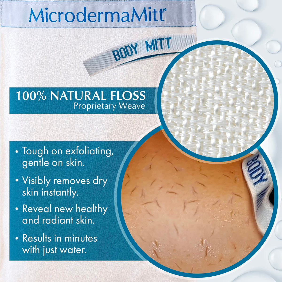 MicrodermaMitt close-up of texture highlighting tight plant-fiber weave for effective dead skin removal