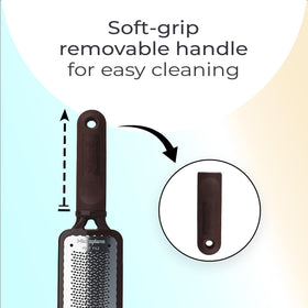 Microplane separated for sanitization showing removable handle for easy cleaning