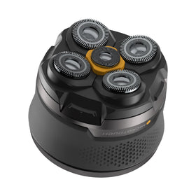 MicroTouch front view of shaver showing ergonomic grip and controls for steadier shaving