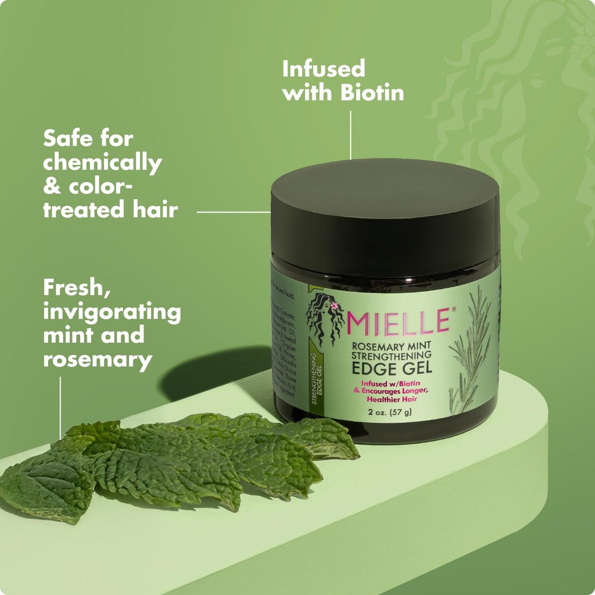 Mielle Organics ingredients display with biotin and oils indicating nourishing benefit