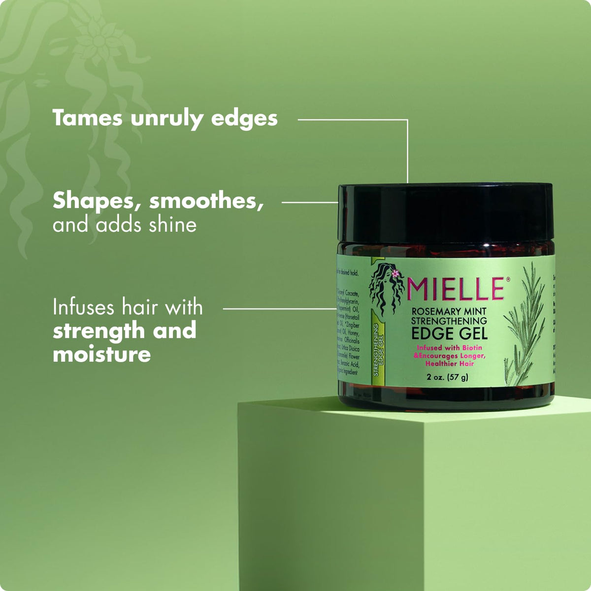 Mielle Organics before and after edges showing defined, sleek hairline benefit