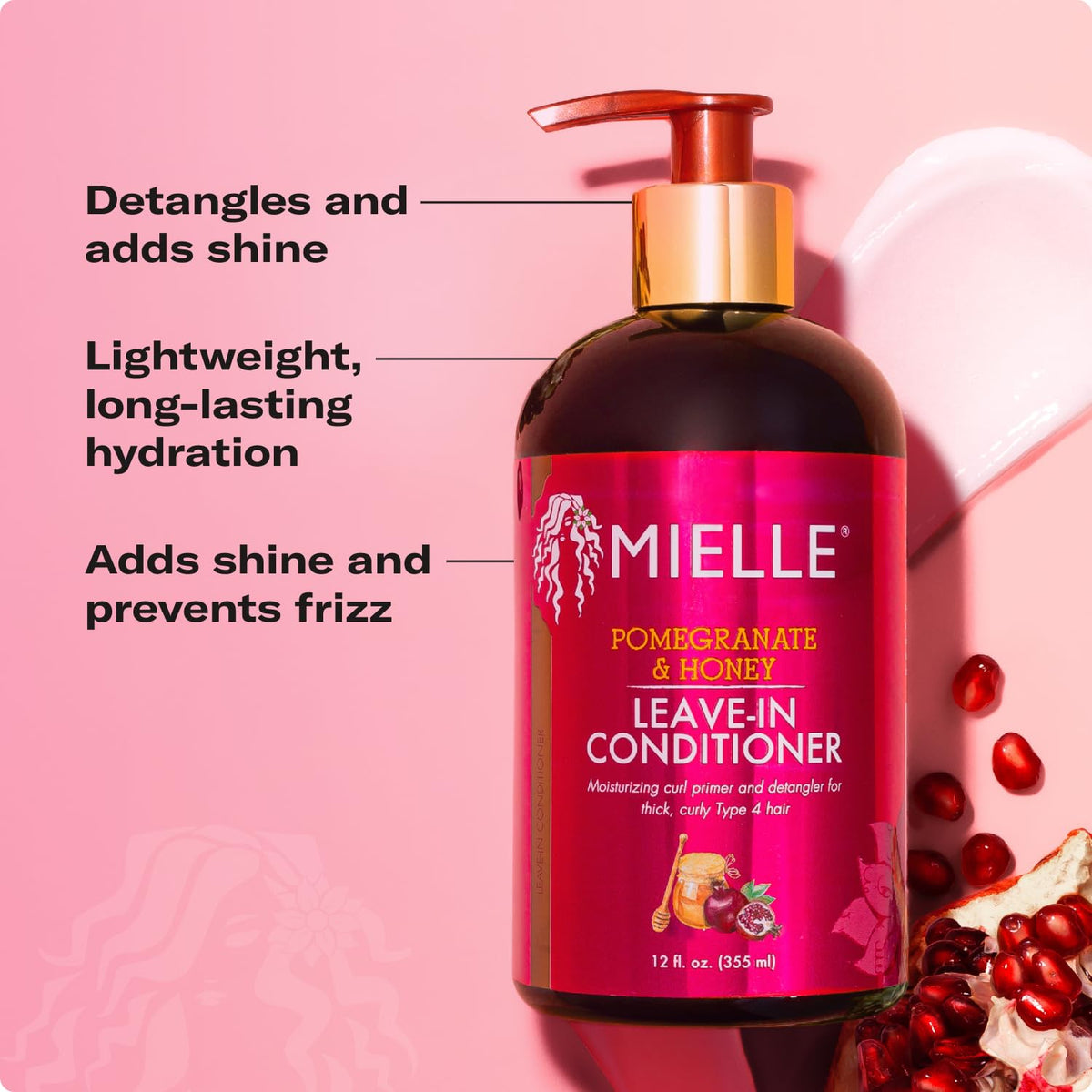 Applying Mielle Organics on damp curls to reduce frizz and smooth hair