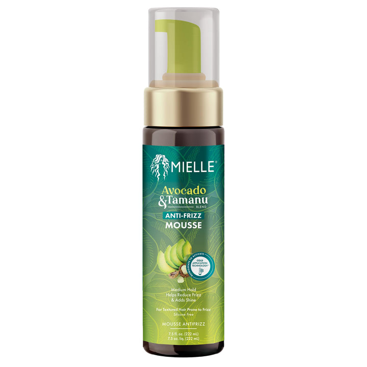 Mielle Organics front bottle view showing mousse packaging and benefits