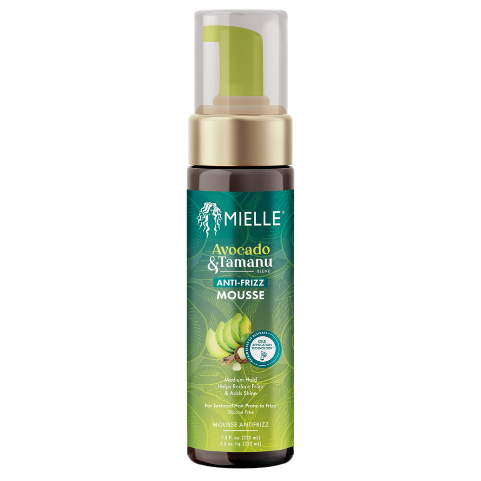 Mielle Organics front bottle view showing mousse packaging and benefits