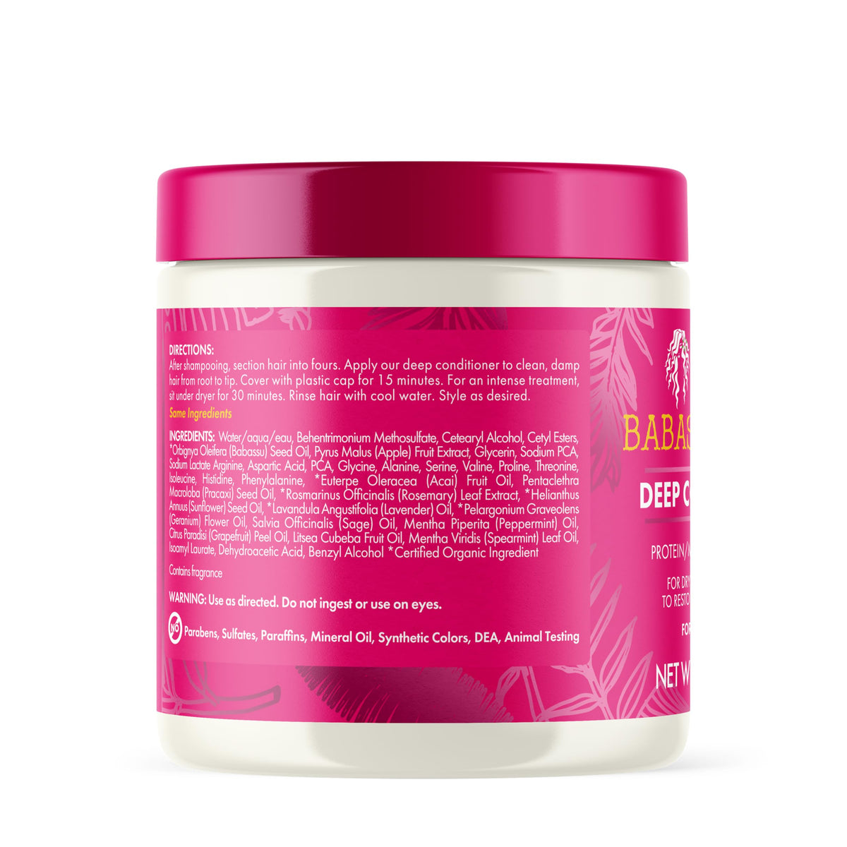 Mielle Organics back label with directions and clean formulation details