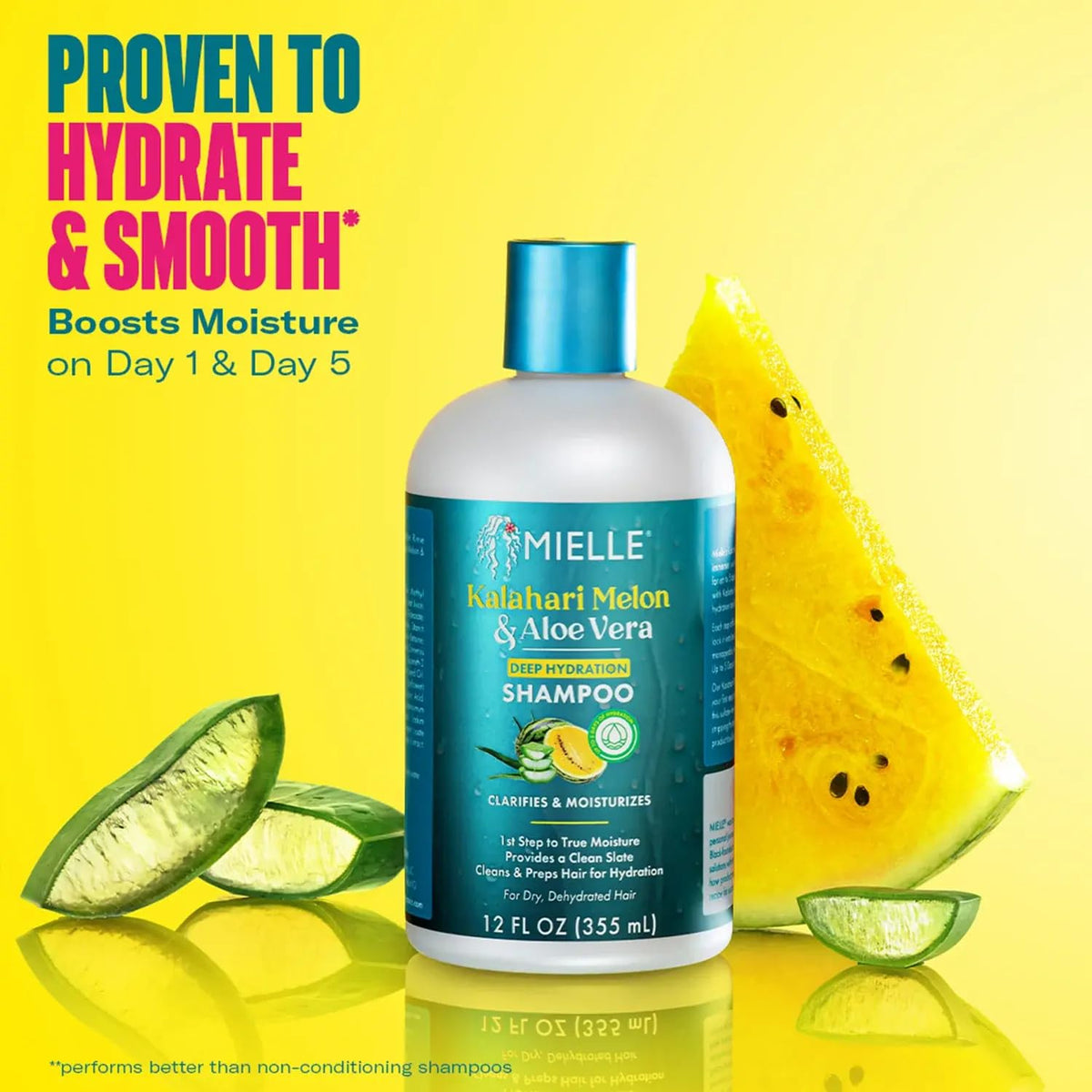Mielle Organics bottle held in hand for scale showing 12 ounce size