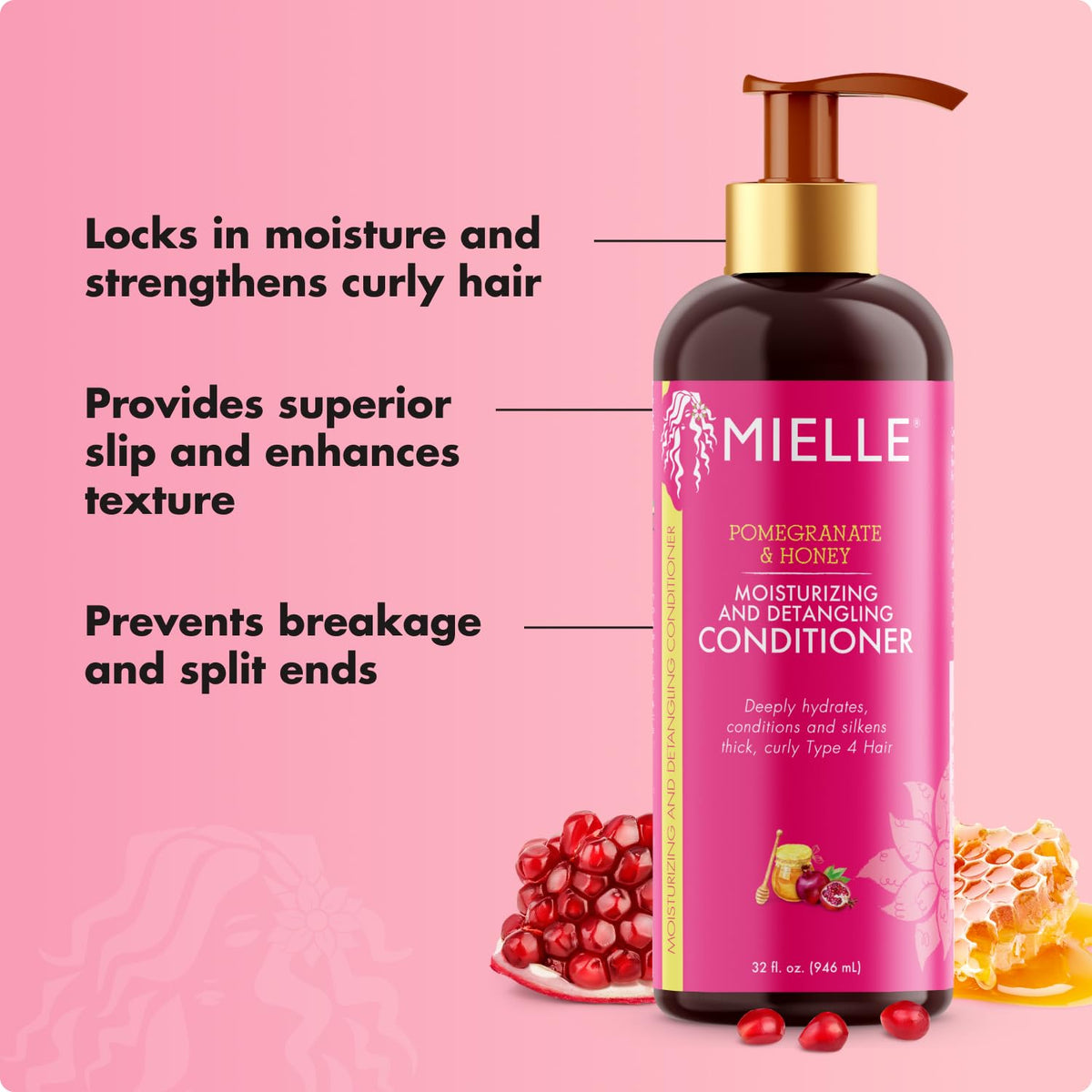 Mielle Organics creamy conditioner texture close-up showing rich slip for detangling