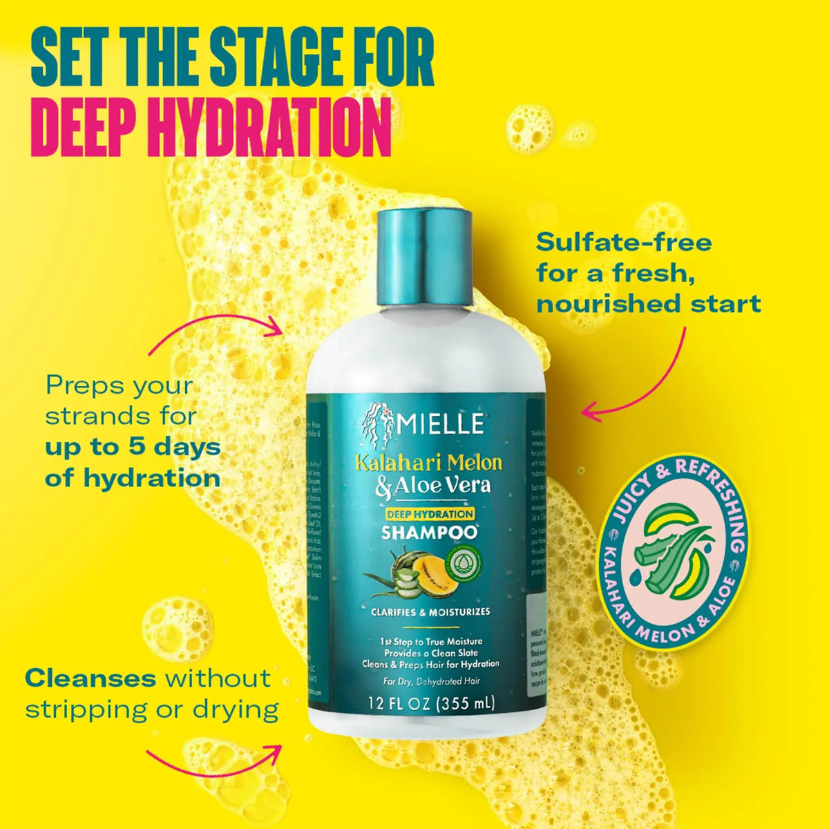 Mielle Organics shampoo lather texture highlighting gentle foam and slip