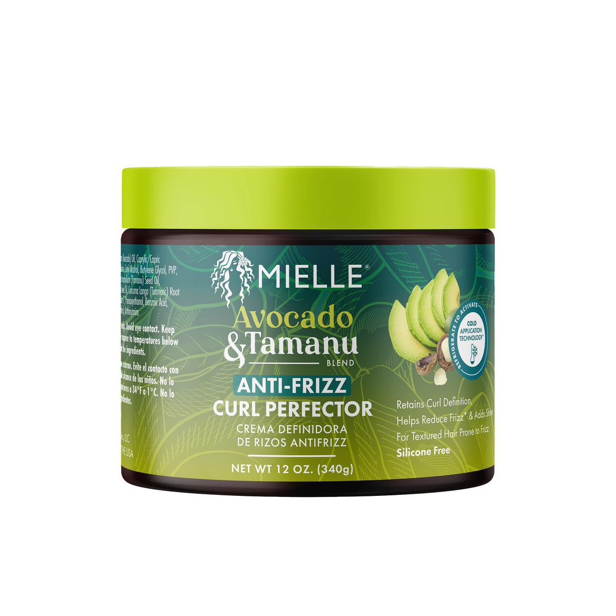 Mielle Organics front jar showing avocado and tamanu curl cream benefits