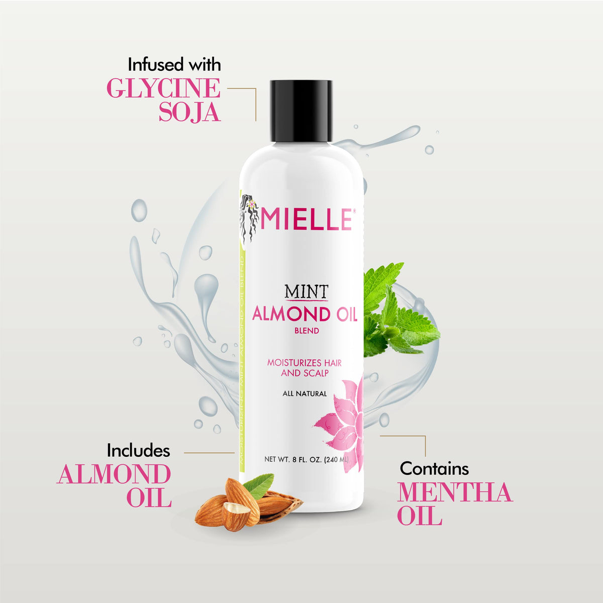 Mielle Organics mint almond oil applied to scalp demonstrating soothing application