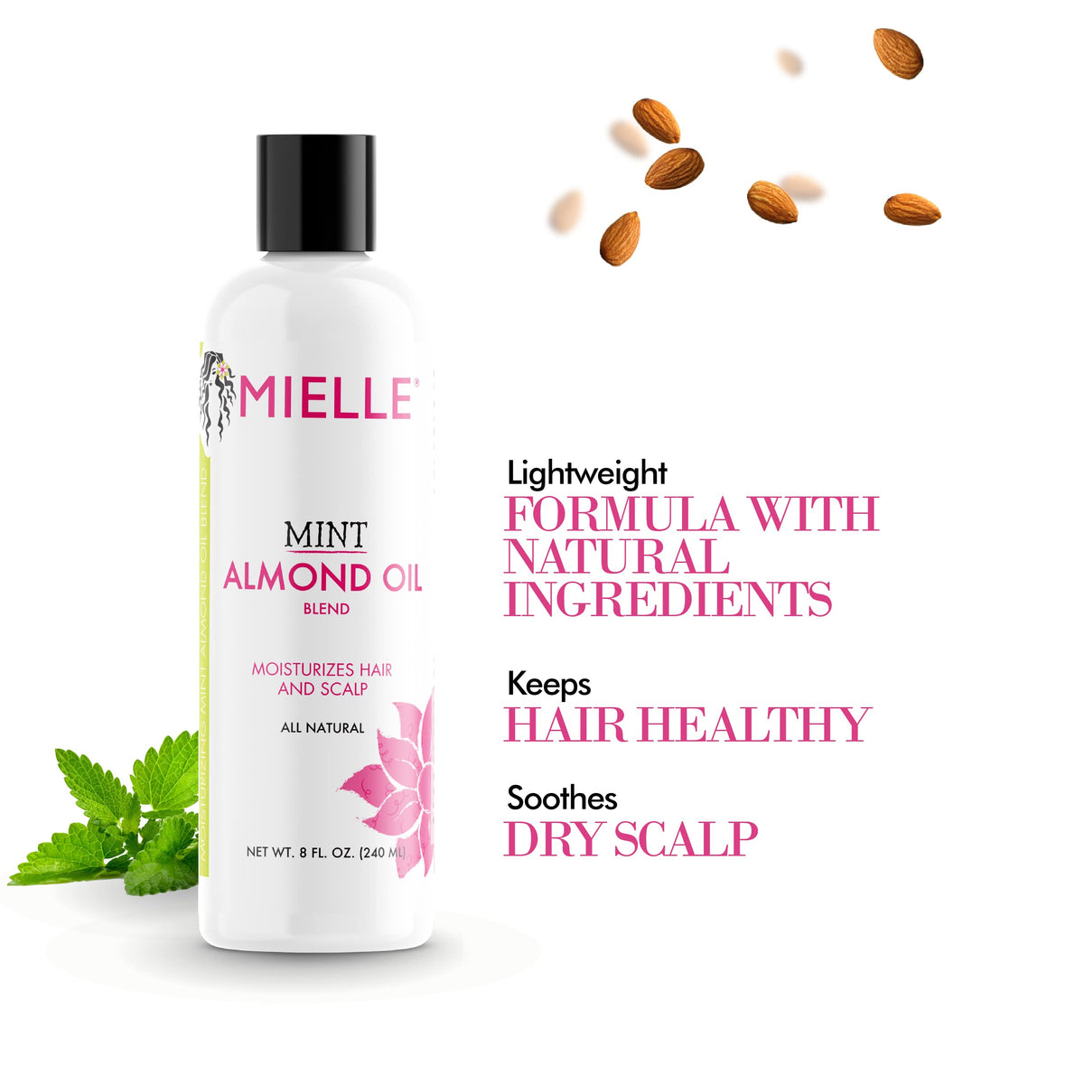Mielle Organics mint almond oil sealing hair ends to reduce breakage and frizz