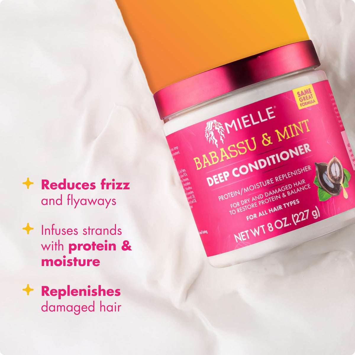 Mielle Organics close-up of conditioner texture for visible moisture