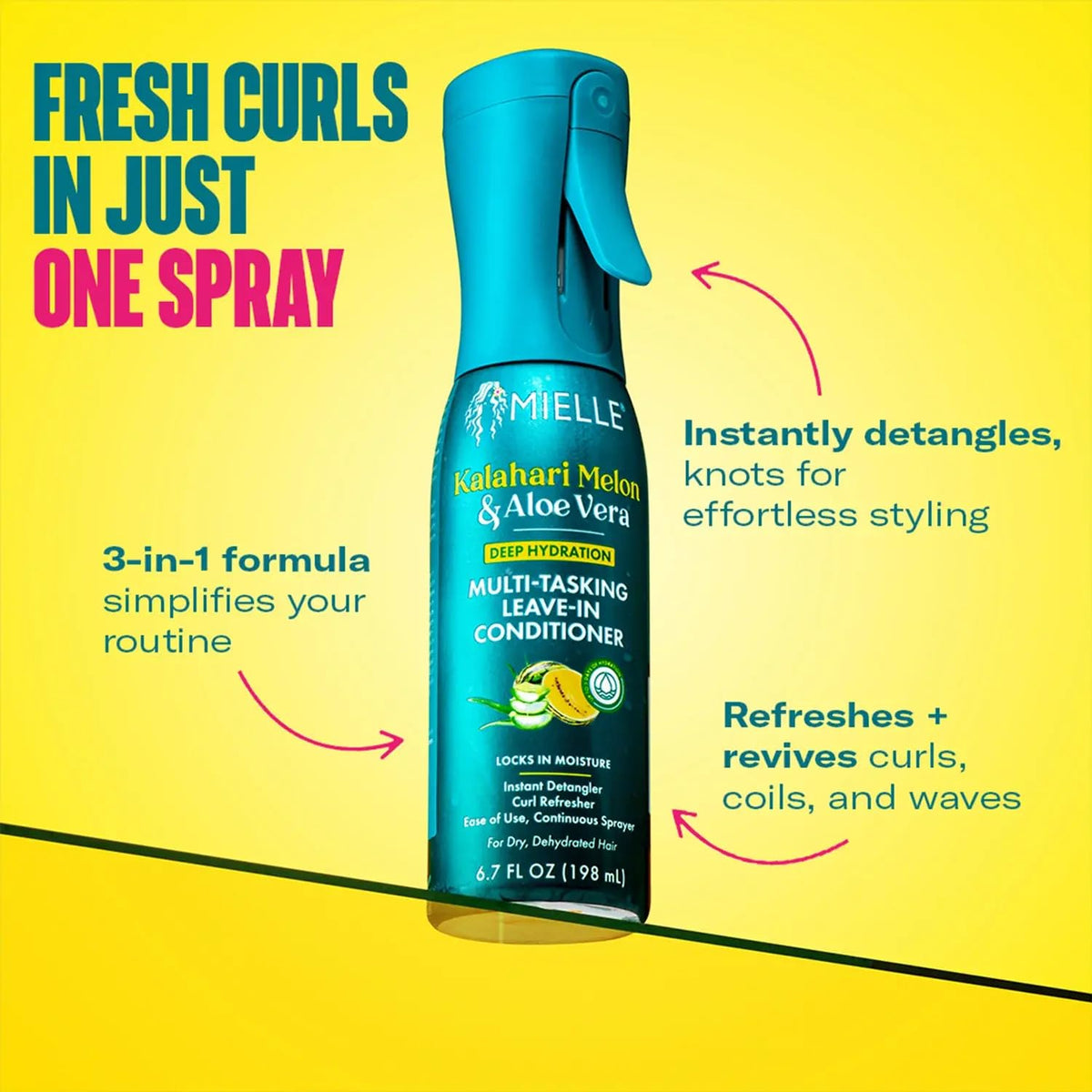 Mielle Organics label and dispenser detail highlighting spray action