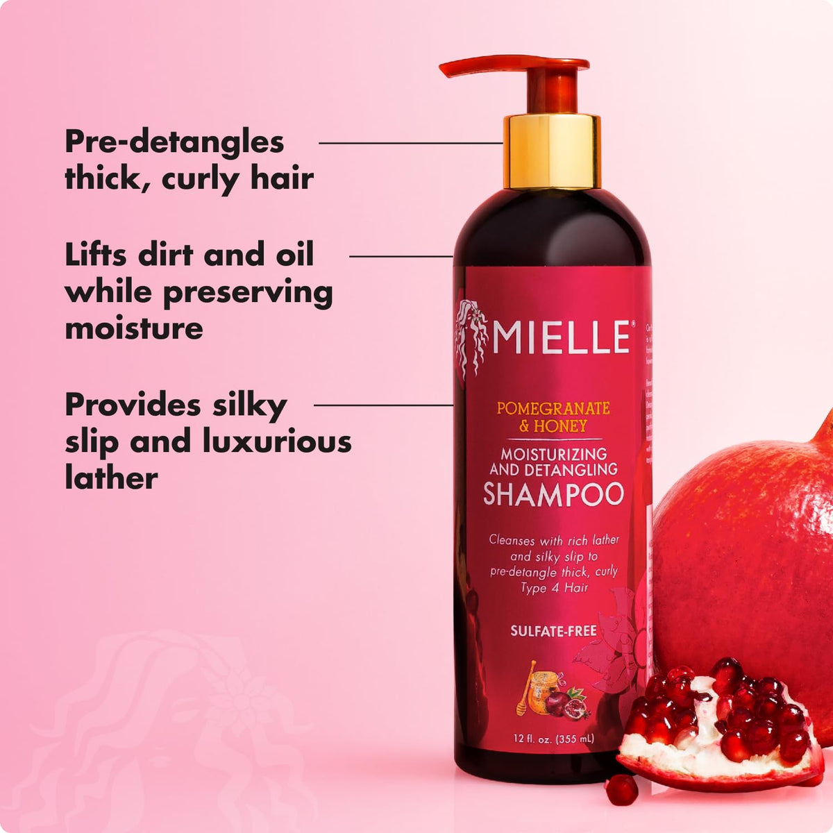 Mielle Organics bottle in hand showing 12 fl oz scale and portability