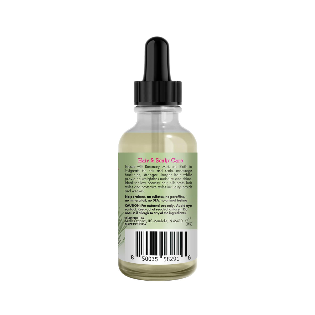 Hand applying Mielle Organics Rosemary & Mint Light to scalp, demonstrates soothing massage benefit