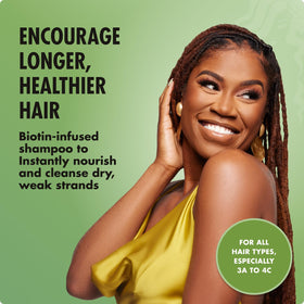 Mielle Organics pump dispensing shampoo demonstrating easy application