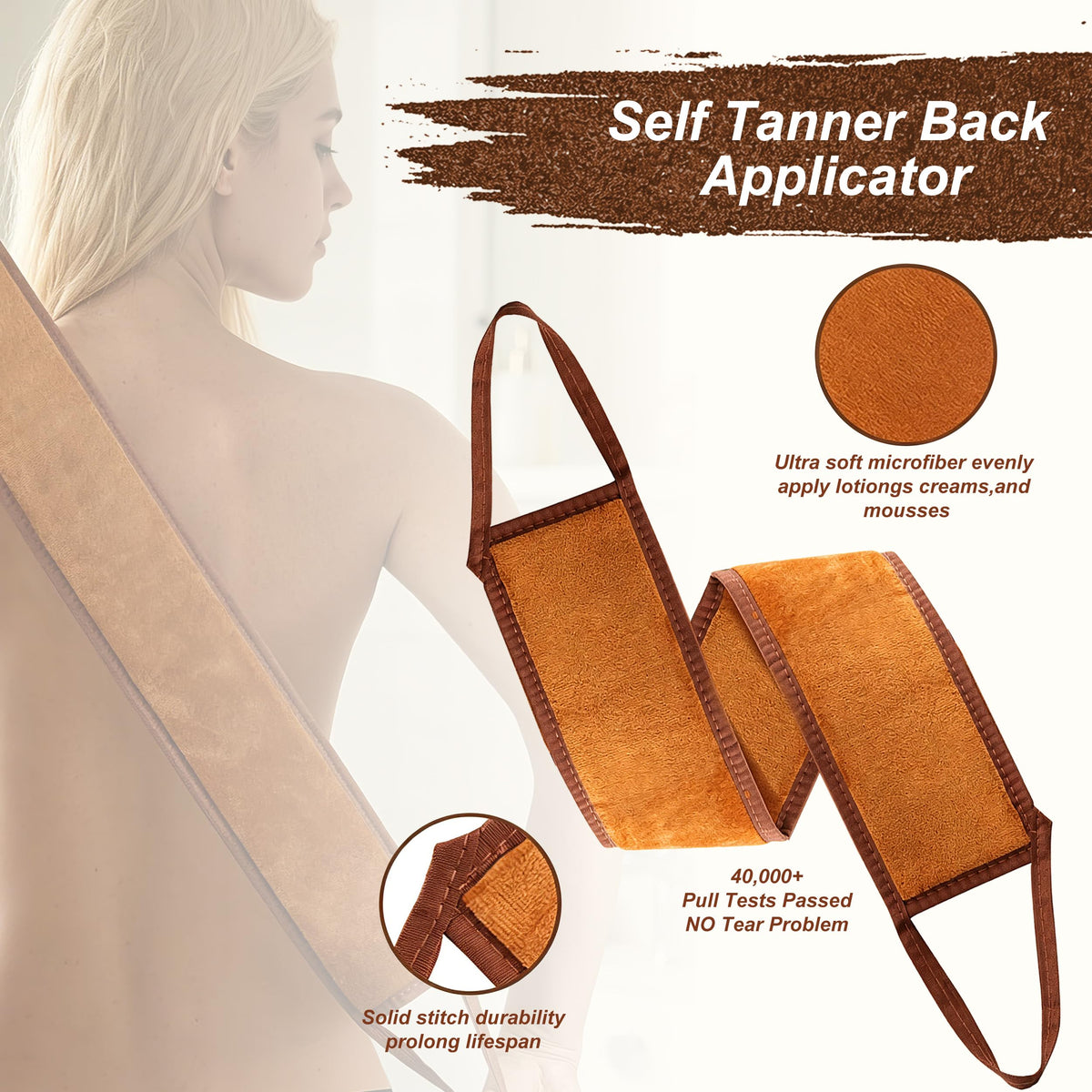 Mifeloy bamboo body brush head blending self-tanner across leg for even finish