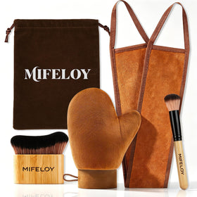 Mifeloy kit front layout showing all four applicators and pouch for effortless tanning