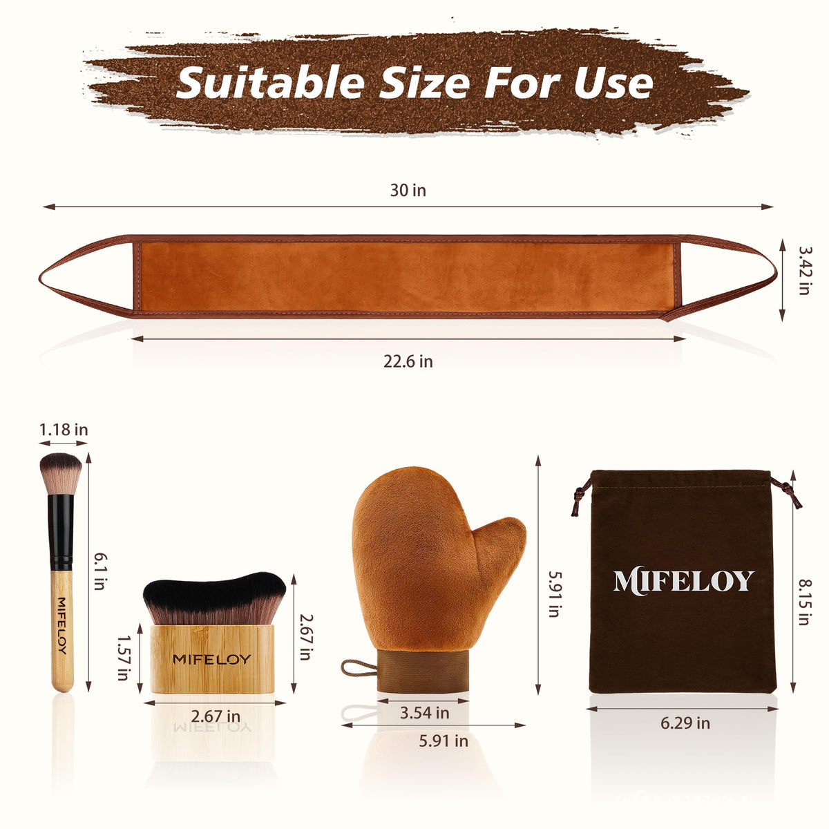 Mifeloy velvet tanning mitt closeup demonstrating no-stain interior and smooth blending