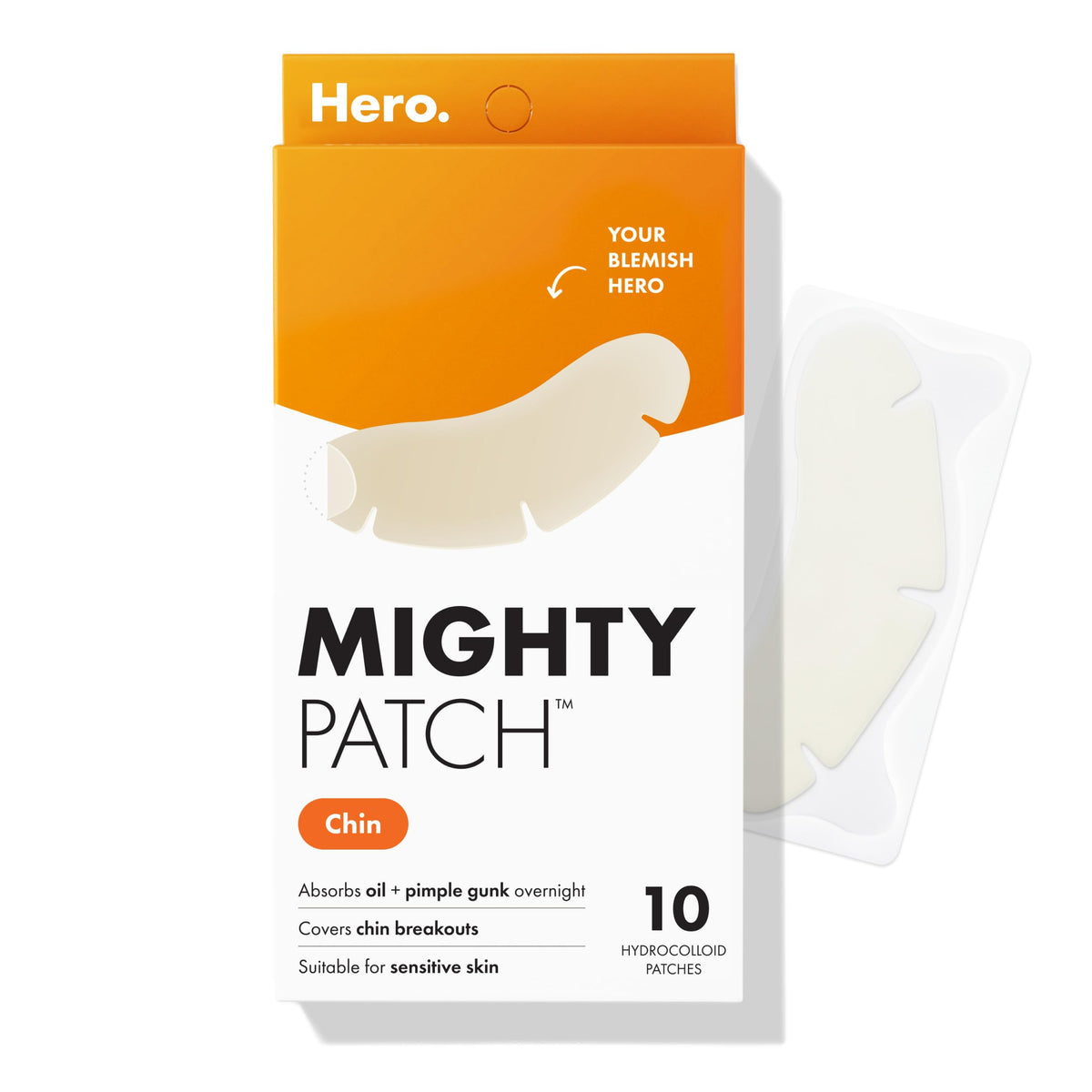 Mighty Patch front packaging showing XL chin patch and benefits
