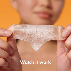 Mighty Patch forehead application on model demonstrating secure forehead adhesion and protection