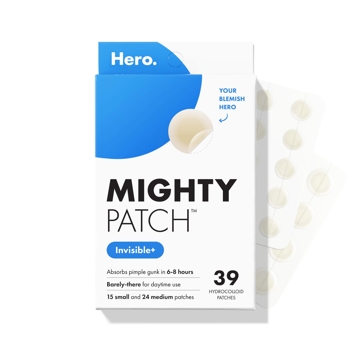 Mighty Patch front packaging showing box and contents, discreet treatment